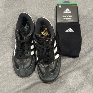 Indoor adidas soccer shoes with soccer socks